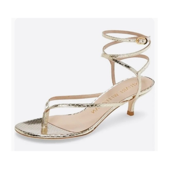 Stuart Weitzman gold strappy gladiator kitten heels sandals NEW - Picture 2 of 7